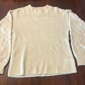CeCe Puff Sleeve Bobble Ribbed Sweater Antique White M